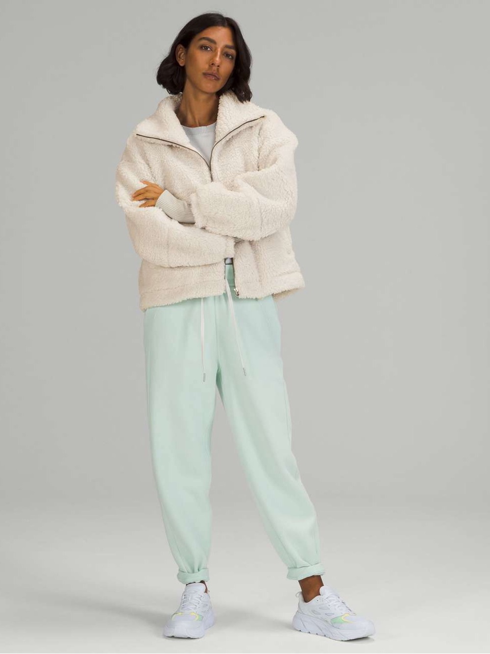 Lululemon Cinchable Fleece Zip-Up Jacket White Opal Size 6